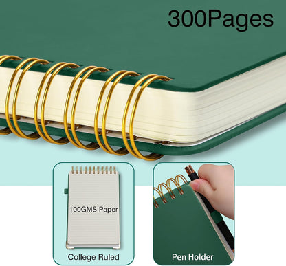 300 Pages Top Spiral Notebook 6x9 Leather Steno Pad Hardcover Steno Notebooks Top Spiral for Work Steno NotePad, 100 GSM Thick Paper, Left Handed Notebooks for Office College School, Black