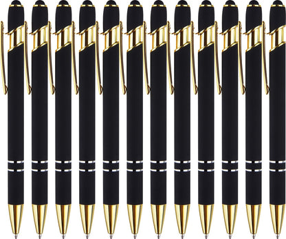 LINFANC 12 Pack Nice Black Pens Ballpoint Pens Stylus Pen for Touchscreen