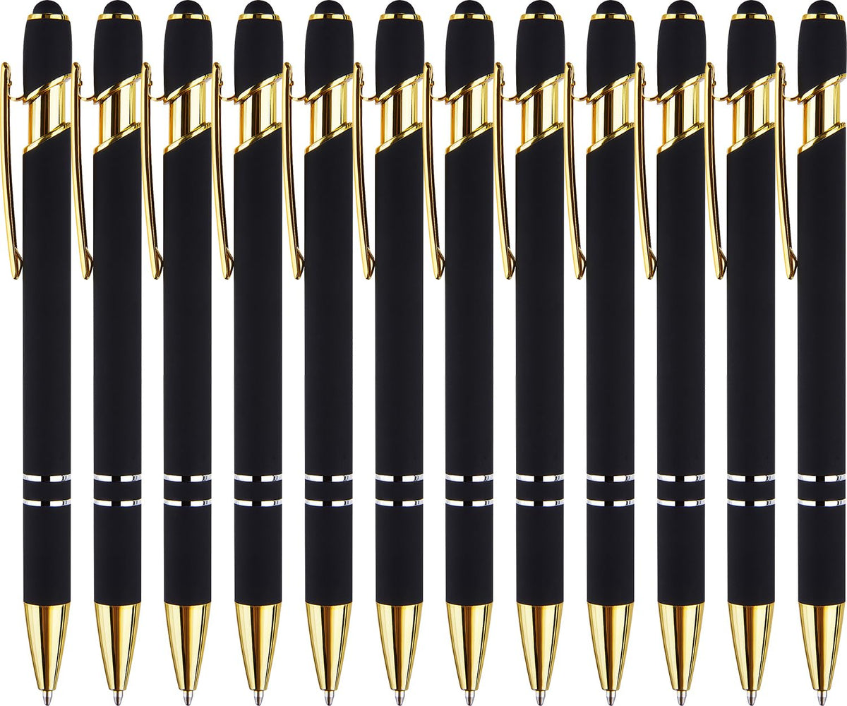 LINFANC 12 Pack Nice Black Pens Ballpoint Pens Stylus Pen for Touchscreen