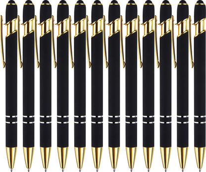 LINFANC 12 Pack Nice Black Pens Ballpoint Pens Stylus Pen for Touchscreen