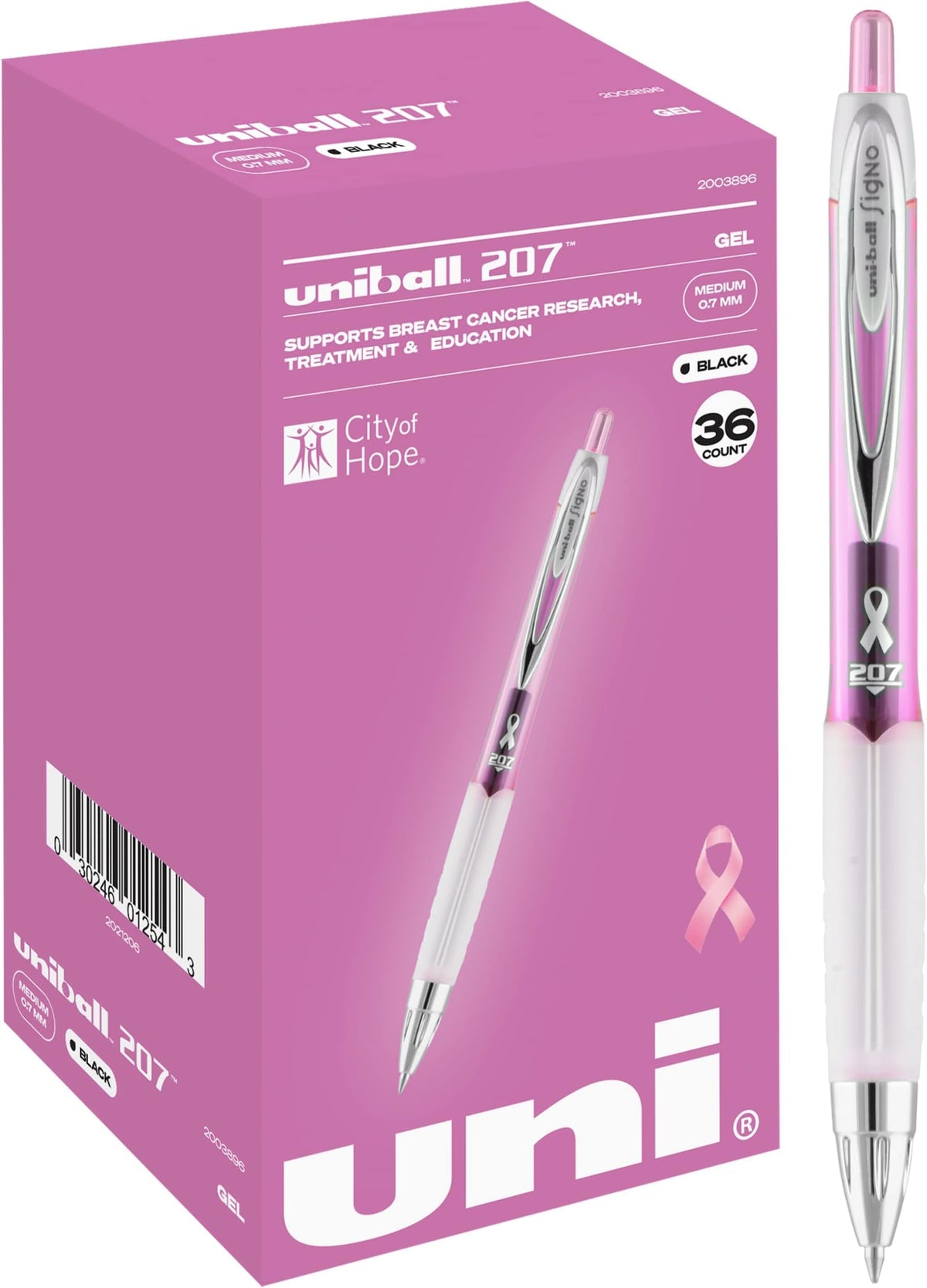 uniball™ 207 Gel Pens, Black Ink, 0.7mm Medium Point, Retractable, 12 Count