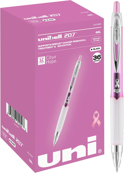 uniball™ 207 Gel Pens, Black Ink, 0.7mm Medium Point, Retractable, 12 Count