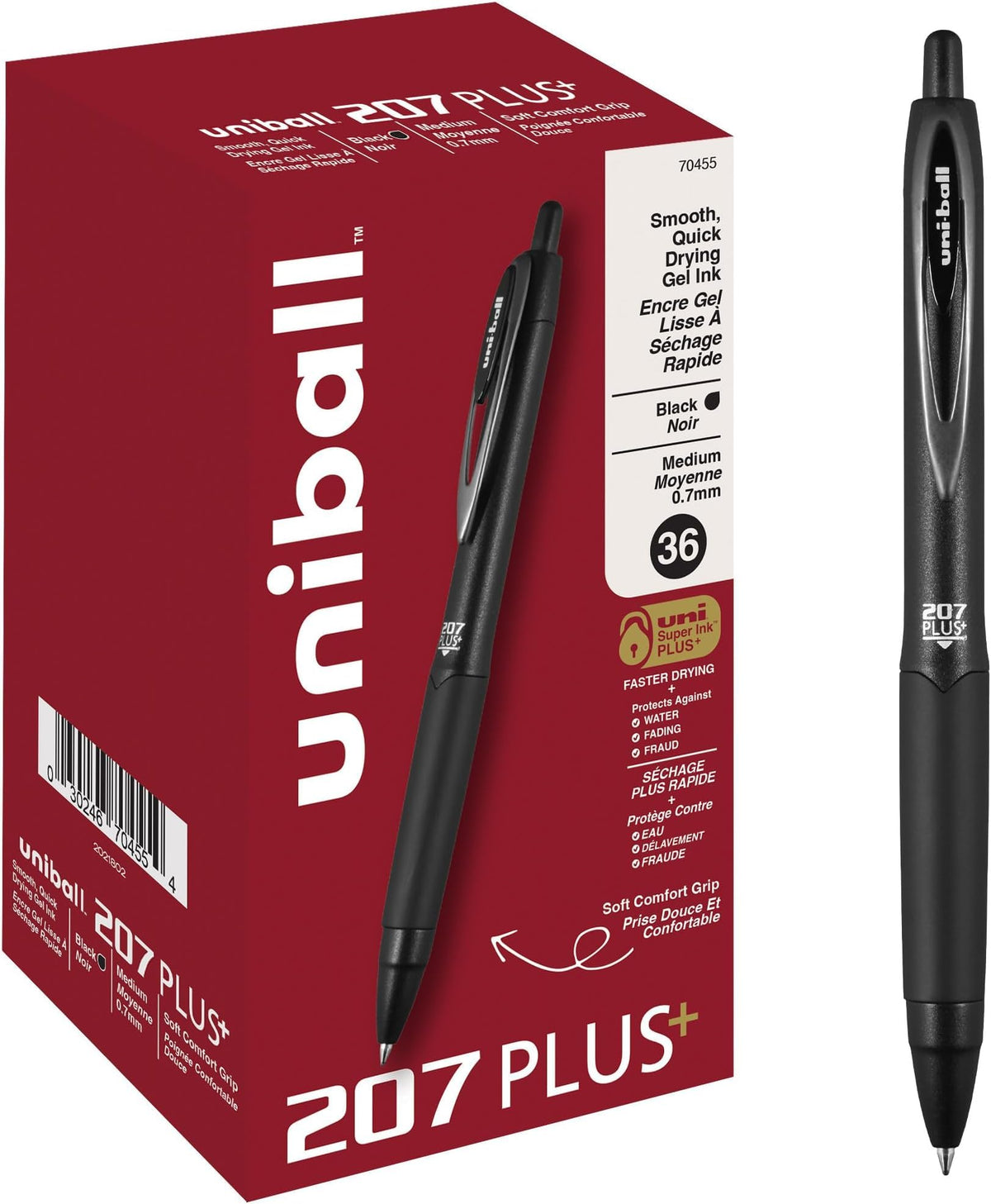 uniball™ 207 Plus+ Gel Pens, Black Ink, 0.7mm Medium Point, 4 Count
