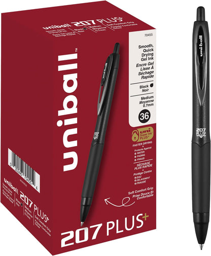 uniball™ 207 Plus+ Gel Pens, Black Ink, 0.7mm Medium Point, 4 Count