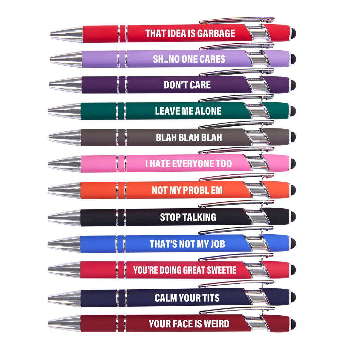 Actsun Funny Pens - 12 Pack Fine Point Smooth Writing Pens with Inspirational Tips, Black Ink, Touch Stylus Screens, Motivational Gift for Office & Desk Accessories