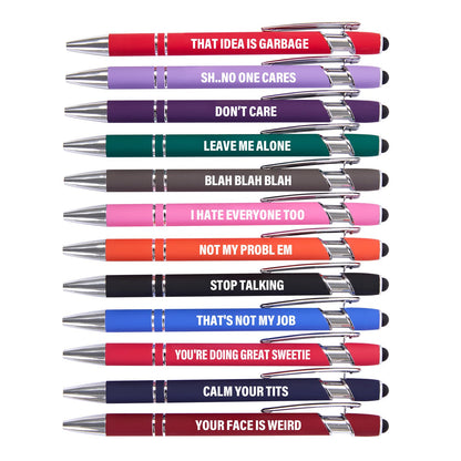 Actsun Funny Pens - 12 Pack Fine Point Smooth Writing Pens with Inspirational Tips, Black Ink, Touch Stylus Screens, Motivational Gift for Office & Desk Accessories