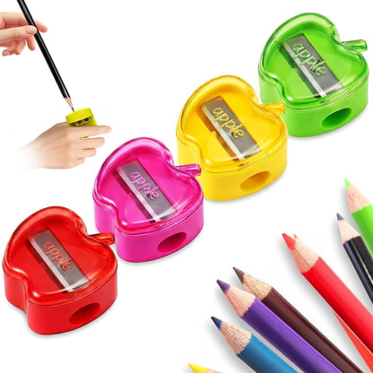 Colarr 24 Pcs Apple Shaped Pencil Sharpeners Bulk Colorful Portable Manual Sharpener with Lid Back to School Gifts for Kids School Opening Gifts Bulk for Children Artists Classroom Kindergarten Office
