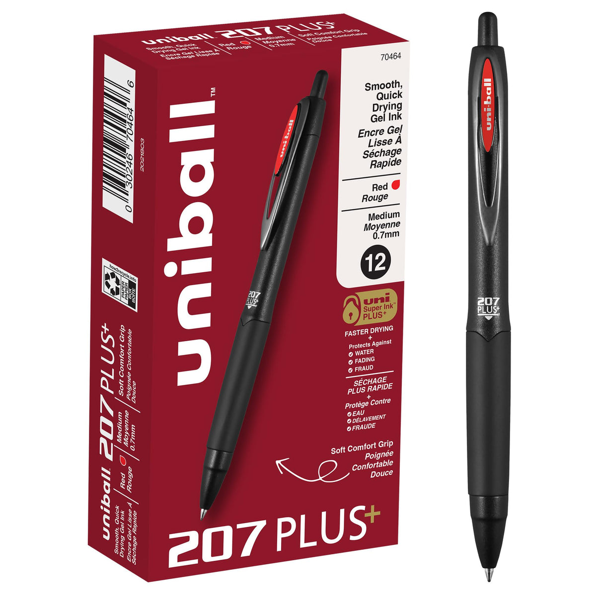 uniball™ 207 Plus+ Gel Pens, Black Ink, 0.7mm Medium Point, 4 Count