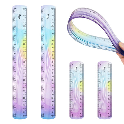 12 Inch & 6 Inch Flexible Ruler, Bendable Plastic Ruler, Soft Bendable Gradient Color Rulers with Centimeters and Inches for Student School Classroom Office Supplies