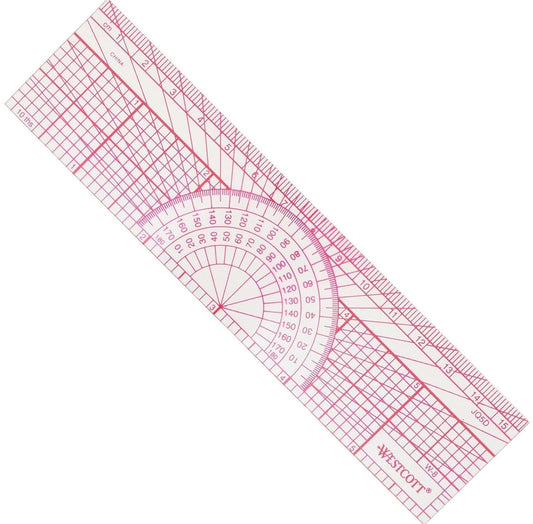 Westcott Engineers' Protractor Ruler, Dual-Scales Cm and Tenths-Inch, Back-to-School, School Supplies, Classroom Supplies, 6-Inch