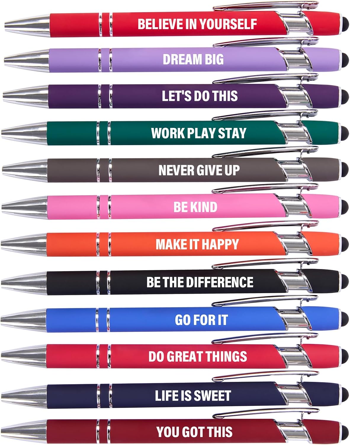 Actsun Funny Pens - 12 Pack Fine Point Smooth Writing Pens with Inspirational Tips, Black Ink, Touch Stylus Screens, Motivational Gift for Office & Desk Accessories