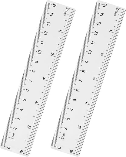 Unjoo Clear Plastic Ruler 6 Inch Straight Rulers, for School, Office, 2pcs