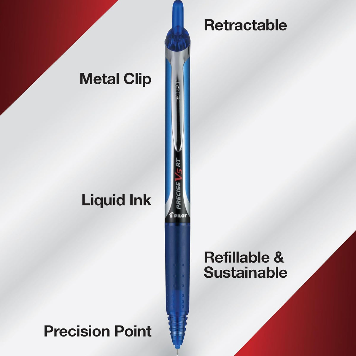 PILOT Pen 26095 Precise V5 RT Refillable & Retractable Premium Rolling Ball Pens, Extra Fine Point (0.5mm), Assorted Colors, 7 count