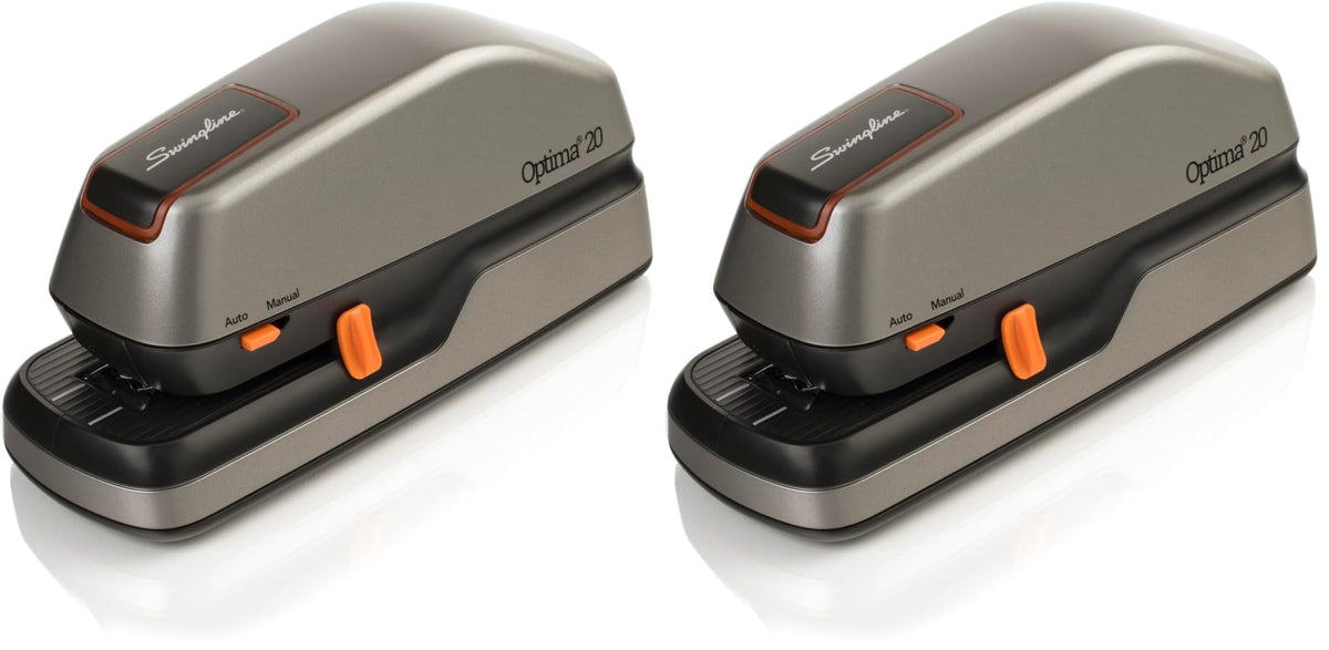 Swingline Electric Stapler, 20 Sheet Capacity, Optima 20, Jam Free, Compact, Automatic or Manual, Plug In or Battery, Orange and Gray (48207)