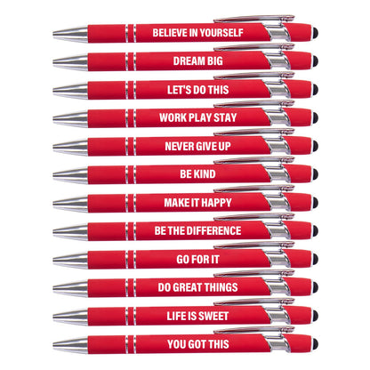 Actsun Funny Pens - 12 Pack Fine Point Smooth Writing Pens with Inspirational Tips, Black Ink, Touch Stylus Screens, Motivational Gift for Office & Desk Accessories