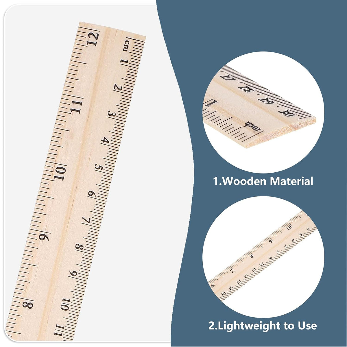 40 Pack Wooden Rulers, 12 Inch/30 cm, Double-Sided for Classroom