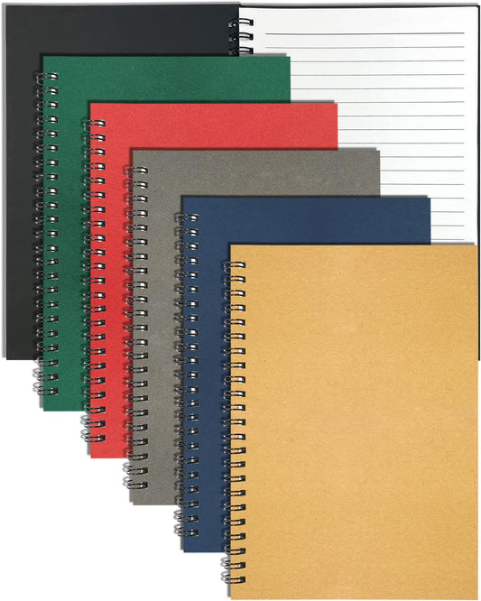 6Pack Spiral Notebook, 5.7x8.3” Small Notebooks for Work 120 Page Note Pads