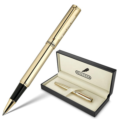 BEILUNER Luxury Rollerball Pen, Stunning Silver Chrome with 24K Gold Finish,Noble and Elegant Designs,Schneider Ink Refill, Best Gift Pen for Men & Women, Professional, Executive Office, Fancy Pens