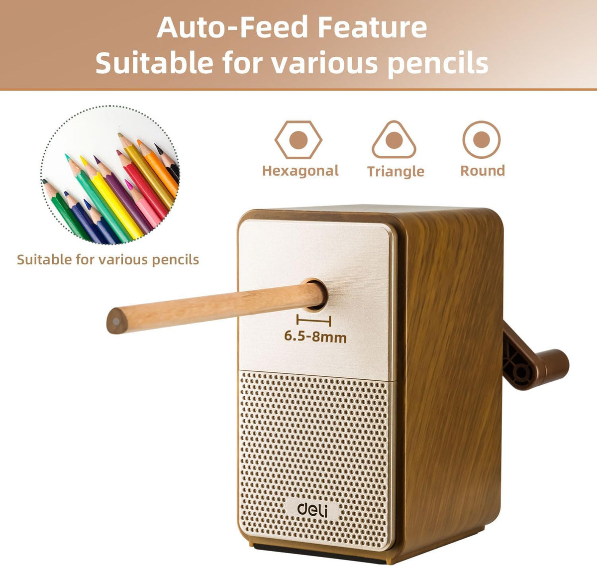 Deli Manual Pencil Sharpene, Brown