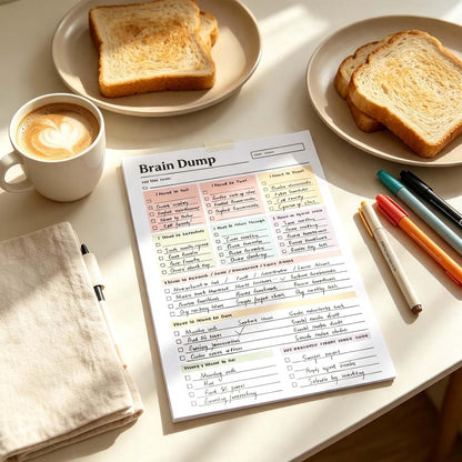 50 Page Brain Dump Notepad, To Do List Notepad with Multiple Functional Sections, A5 Daily Planning Management Manual, Minimal Planning Tool