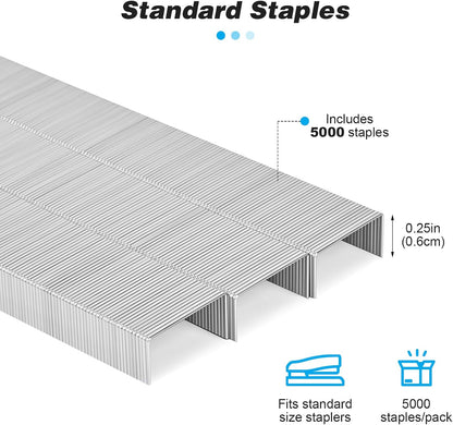 Stapler with 5000 Staples - 25 Sheet Capacity, Staplers for Desk, Black