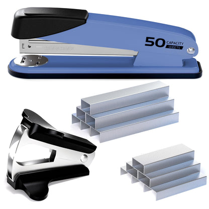 Metal Stapler Heavy Duty - 50 Sheet Capacity with 2000 Pieces 1/4", 5/16" Staples and Staple Remover, No Jam, Non-Slip, Stapler Heavy Duty for Desk, Classroom and Office, Black