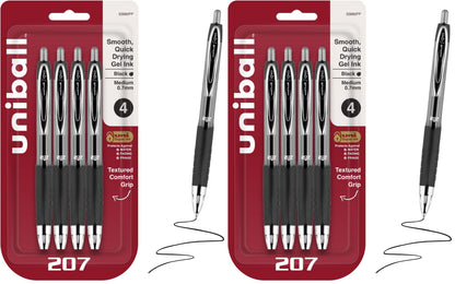 uniball™ 207 Gel Pens, Black Ink, 0.7mm Medium Point, Retractable, 12 Count