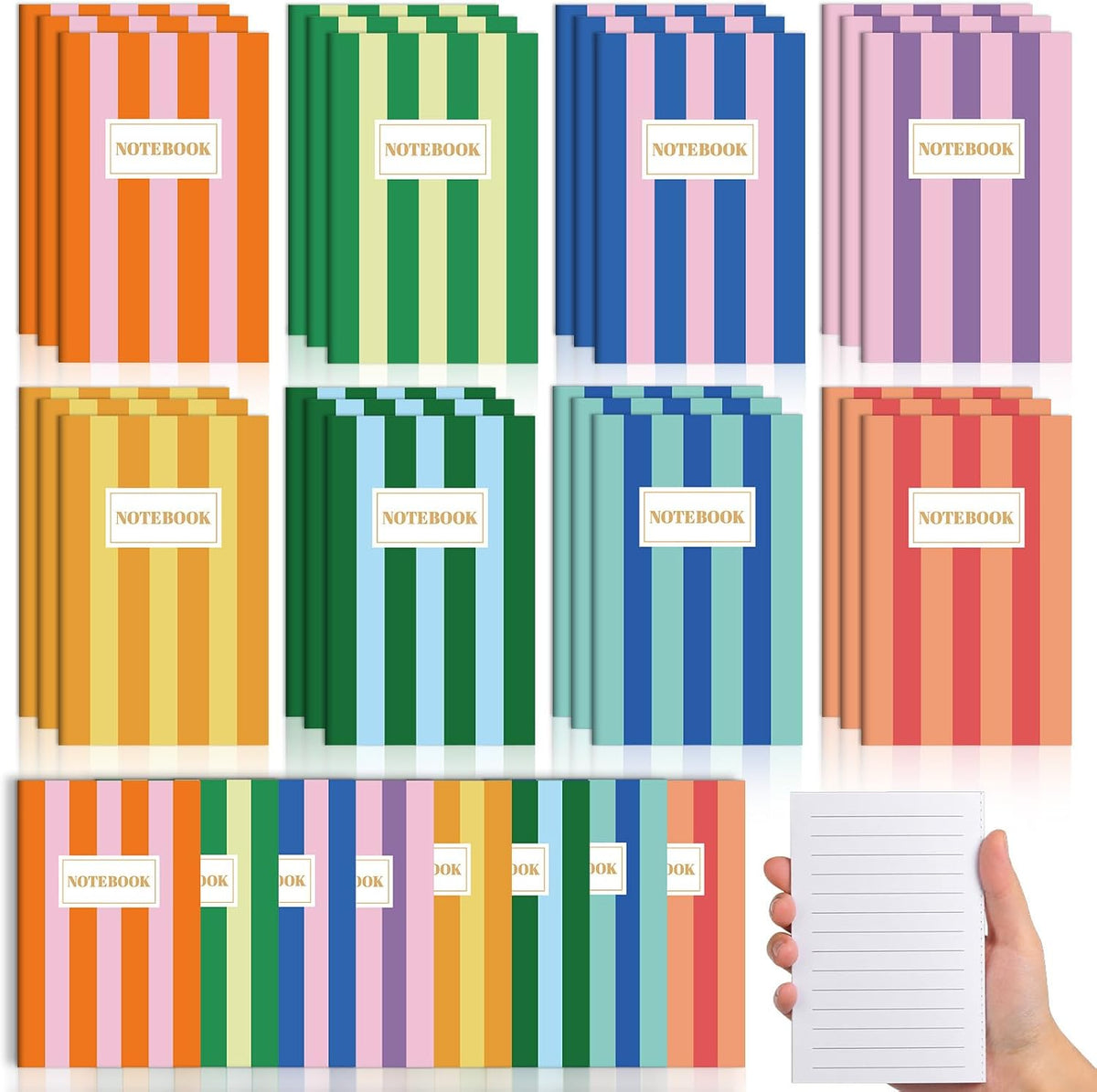 24 Pack Colorful Striped Mini Notebook Bulk Colorful Striped Small Lined Notebooks Set Pocket Journal Notepads for Back to School Students Teachers Employee Classroom Prize Office Supplies 5x3 Inch
