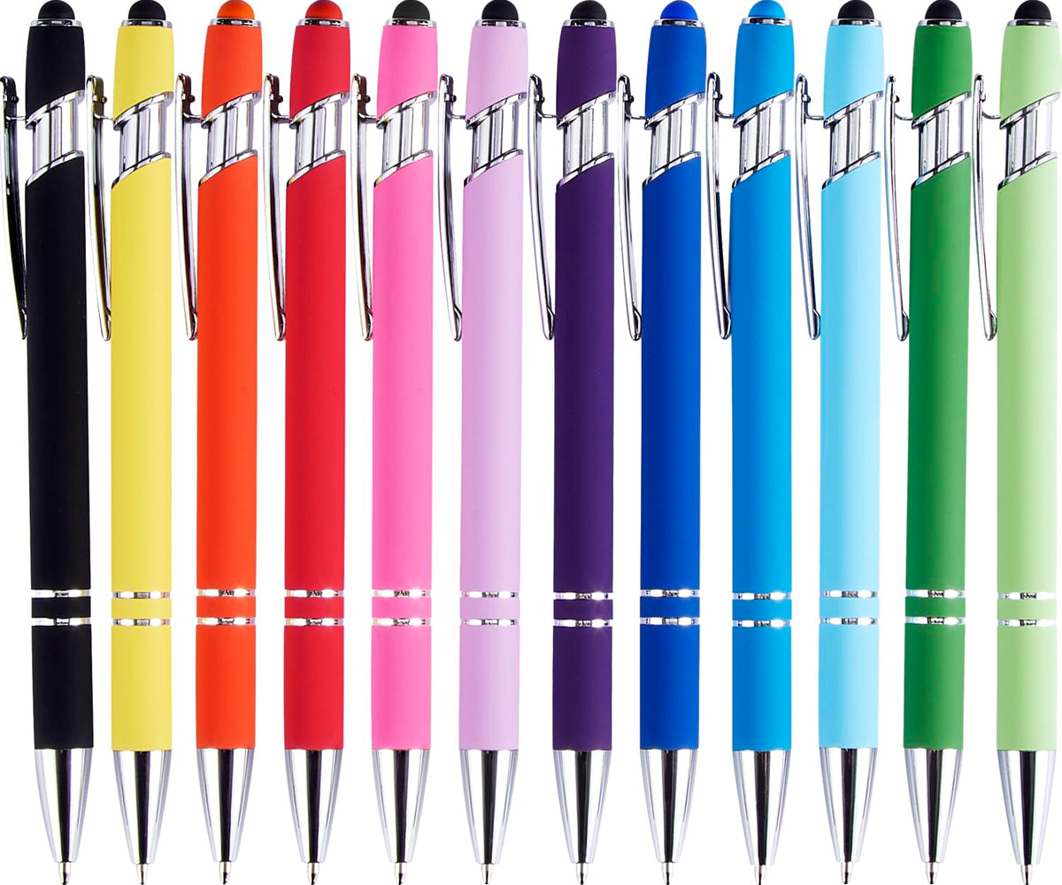 LINFANC 12 Pack Nice Black Pens Ballpoint Pens Stylus Pen for Touchscreen