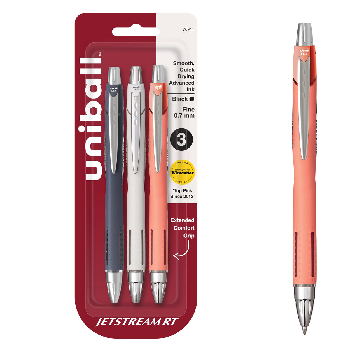uniball™ Jetstream RT Ballpoint Pens, Black Ink, 0.7mm Fine Point, 3 Count