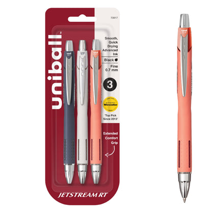 uniball™ Jetstream RT Ballpoint Pens, Black Ink, 0.7mm Fine Point, 3 Count