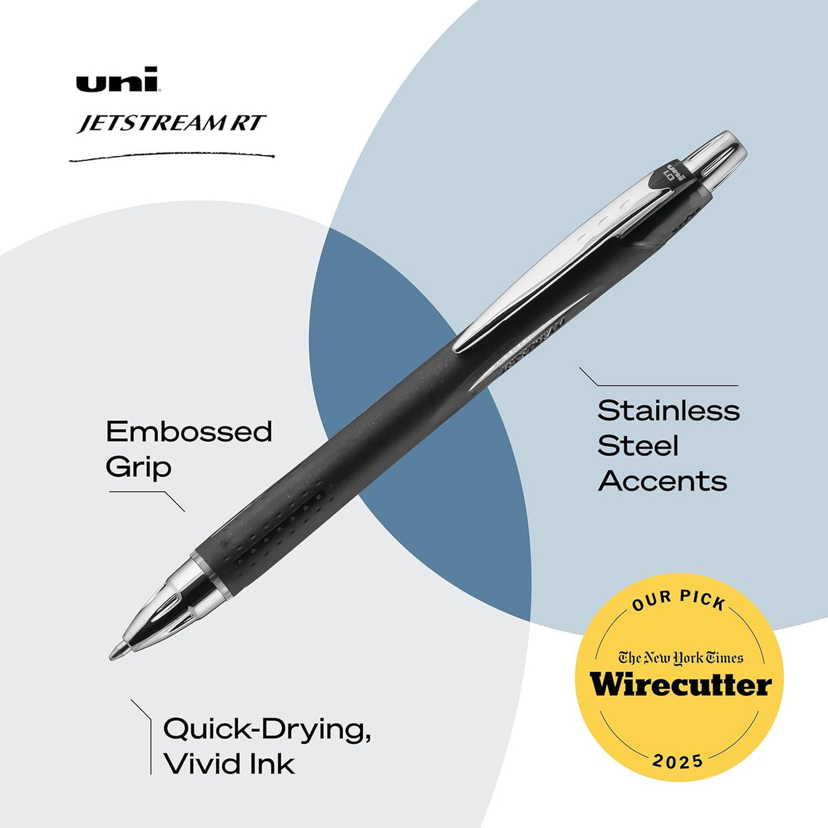 uniball™ Jetstream RT Ballpoint Pens, Black Ink, 0.7mm Fine Point, 3 Count