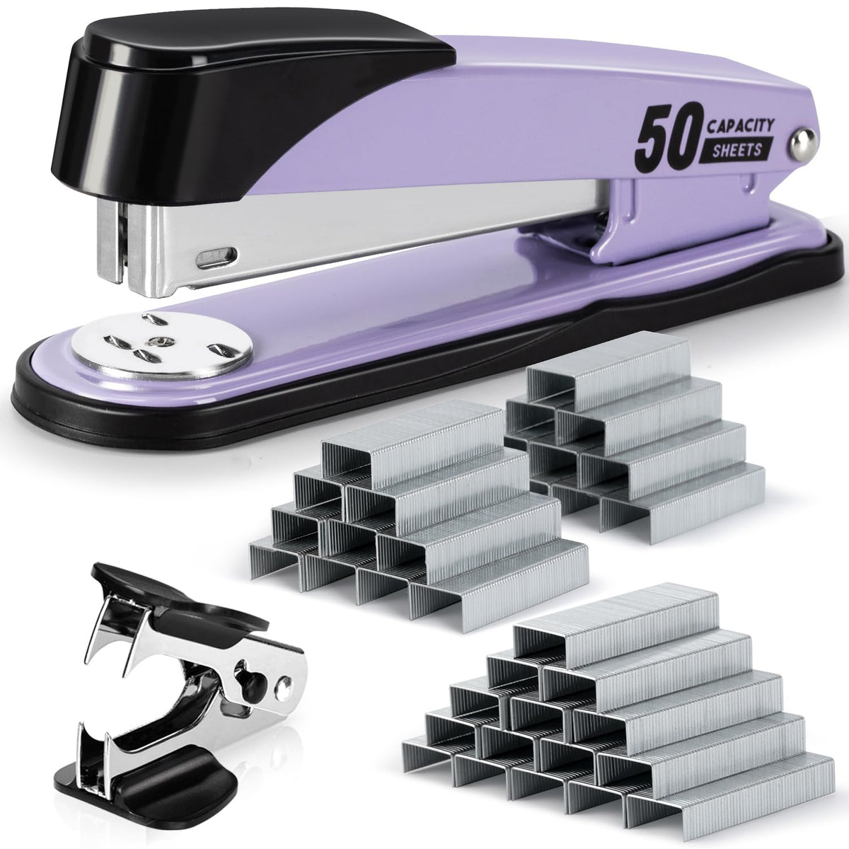 Deli Stapler Heavy Duty, 2000 Staples and Staple Remover, Purple
