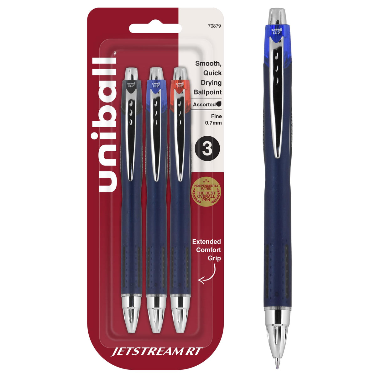 uniball™ Jetstream RT Ballpoint Pens, Black Ink, 0.7mm Fine Point, 3 Count