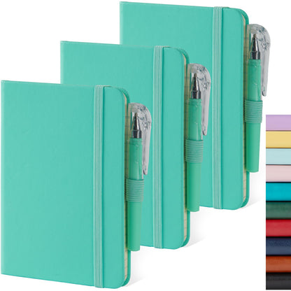 Small Notebook Pocket Journal, A6 3.7" x 5.7", 3 Pack, Black Leather Cover