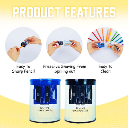 Manual Pencil Sharpener - 2 Pcs Dual Hole Premium Quality Pencil Sharpeners for Standard & Large Sized Pencils - Handheld Pencil Sharpener for Kids, Adults, Artists, Home & Office Uses