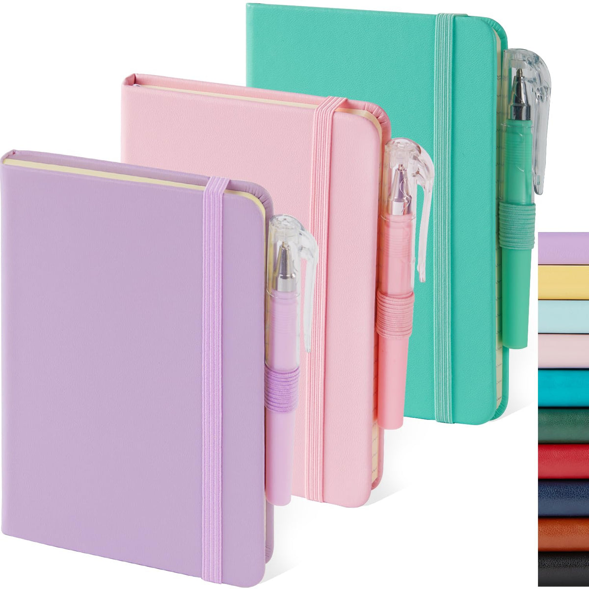 Small Notebook Pocket Journal, A6 3.7" x 5.7", 3 Pack, Black Leather Cover