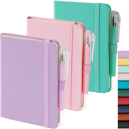 Small Notebook Pocket Journal, A6 3.7" x 5.7", 3 Pack, Black Leather Cover