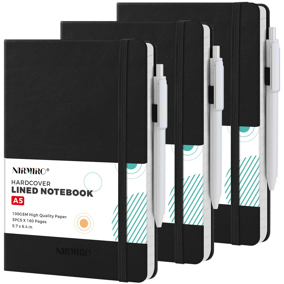 Small Notebook Pocket Journal, A6 3.7" x 5.7", 3 Pack, Black Leather Cover