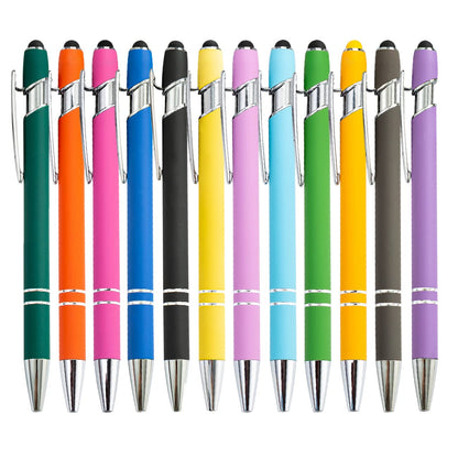 PASISIBICK 12-Piece Black Ballpoint Pen with Stylus Tip, 2 in 1 Stylish Metal Touch Screen Pen - Black Ink, 1.0 mm Medium Point - 5.5 x 0.4 inch / 14 x 1 cm