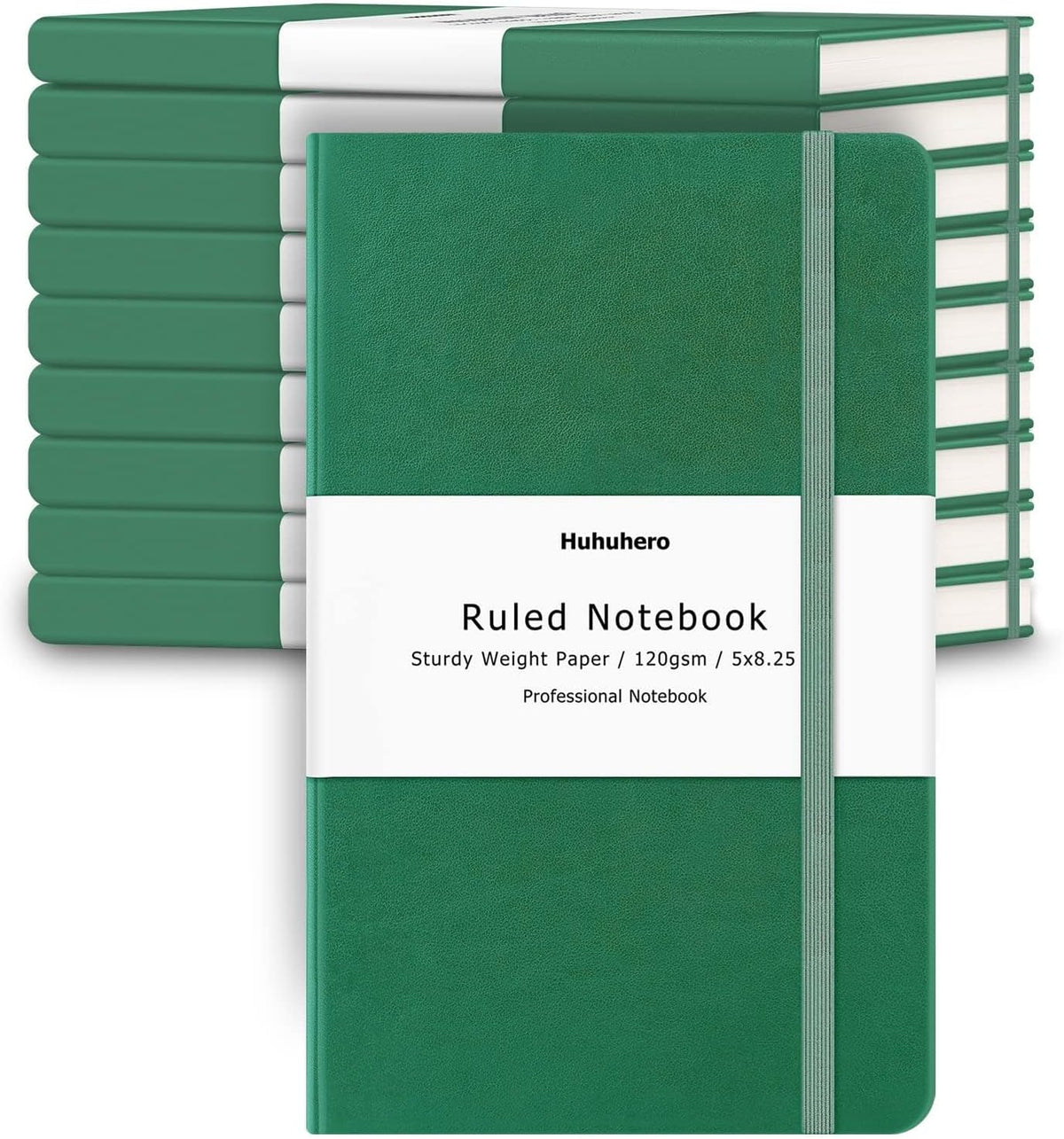 Huhuhero 10 Pack Lined Notebook Journals, College Ruled 5.25"×8.25", Green