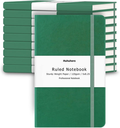 Huhuhero 10 Pack Lined Notebook Journals, College Ruled 5.25"×8.25", Green