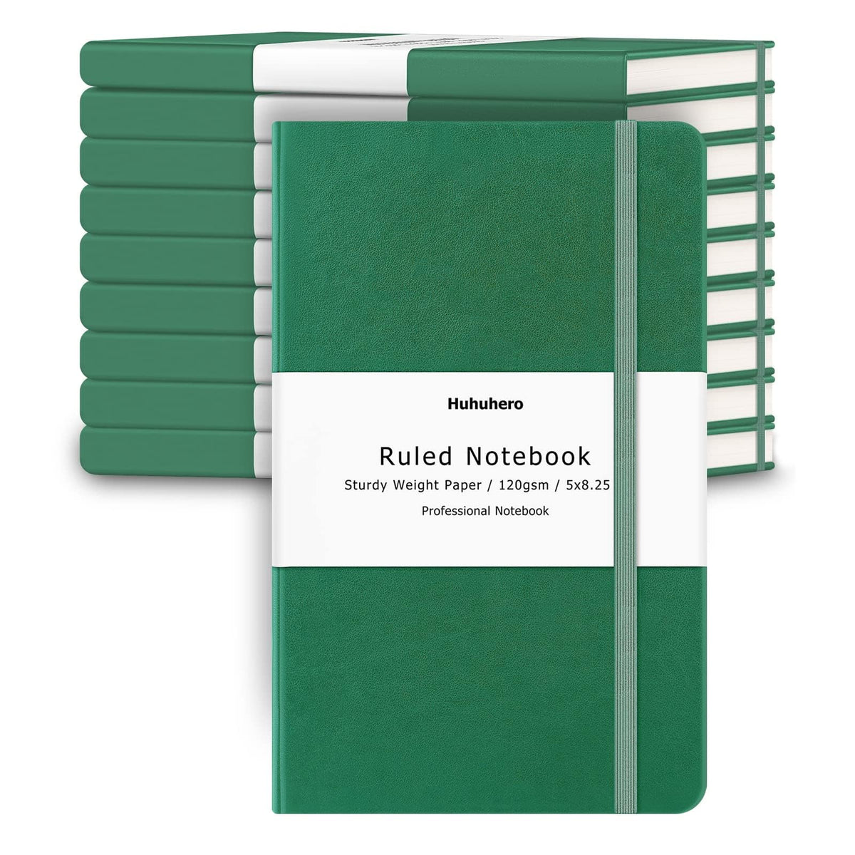 Huhuhero 10 Pack Lined Notebook Journals, College Ruled 5.25"×8.25", Green