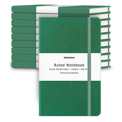 Huhuhero 10 Pack Lined Notebook Journals, College Ruled 5.25"×8.25", Green