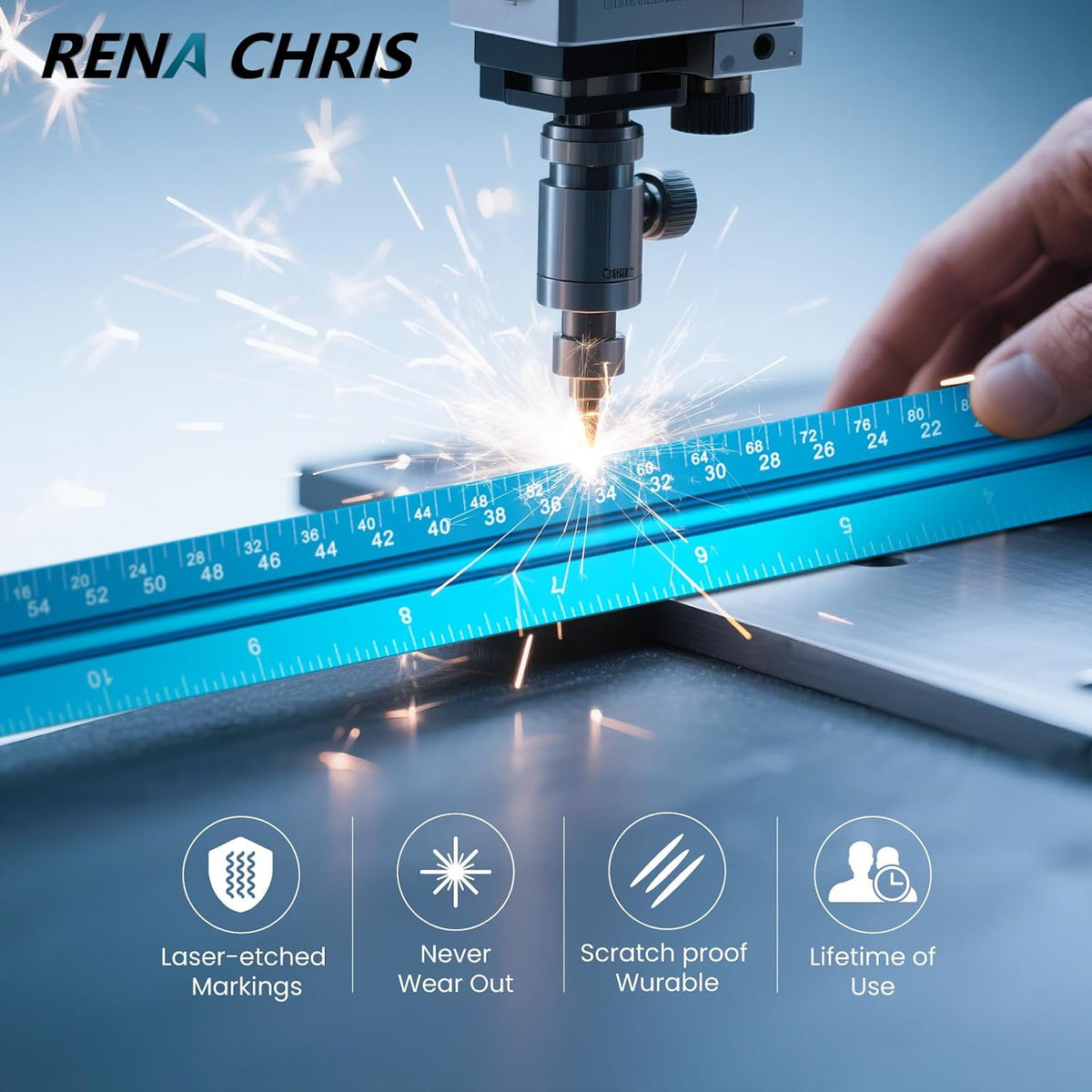 Rena Chris Architectural Scale Ruler: 12" Imperial Aluminum Alloy Metal Architecture Measuring Tools, Engineering Drafting Construction Drawing Blueprints Triangular Architect Scaling Rulers 12 Inches