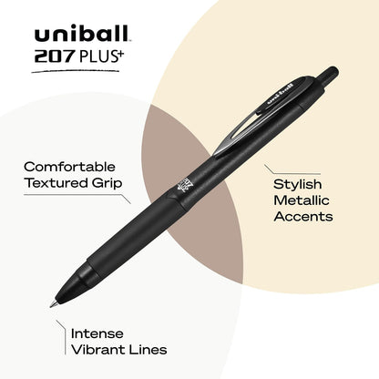 uniball™ 207 Plus+ Gel Pens, Black Ink, 0.7mm Medium Point, 4 Count