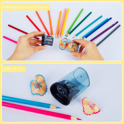 Manual Pencil Sharpener - 2 Pcs Dual Hole Premium Quality Pencil Sharpeners for Standard & Large Sized Pencils - Handheld Pencil Sharpener for Kids, Adults, Artists, Home & Office Uses