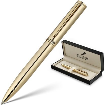 BEILUNER Luxury Gel Pen with 24K Gold Finish, Black Piano Lacquer, Luxury Grade Craftsmanship, Best Pen Gift Set for Men and Women, Professional, Executive, Office, Retractable Nice Pens
