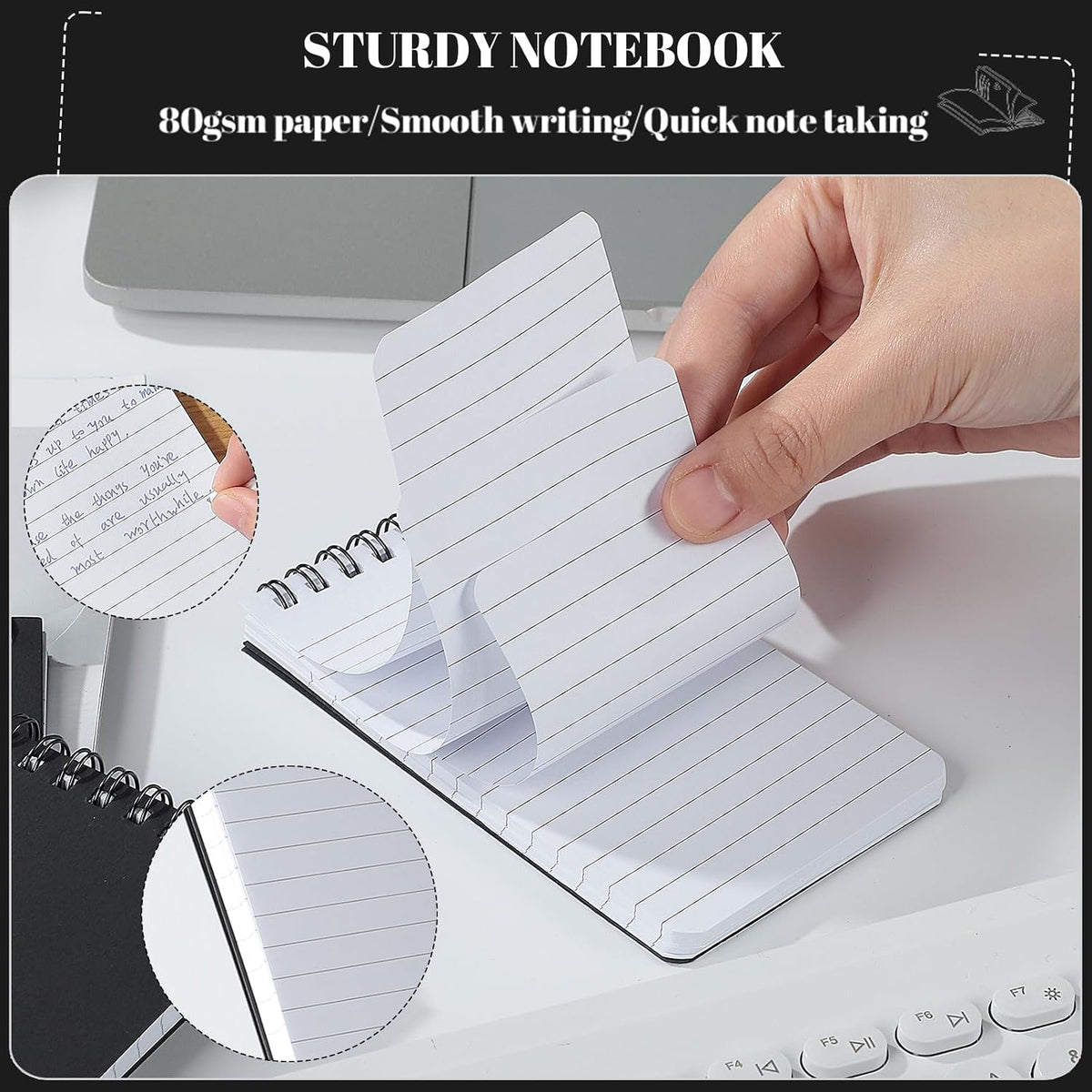 Thboxes 8 Pack Pocket Notebooks, 3 X 5 Spiral Notepads, Black