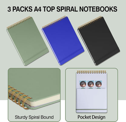 Thick Superhard Cover,Top Spiral Notebook 8.5x11,Top Bound Spiral Notebook,3 Pack,Lined Notepad,3x160 Pages, College Ruled,100GSM